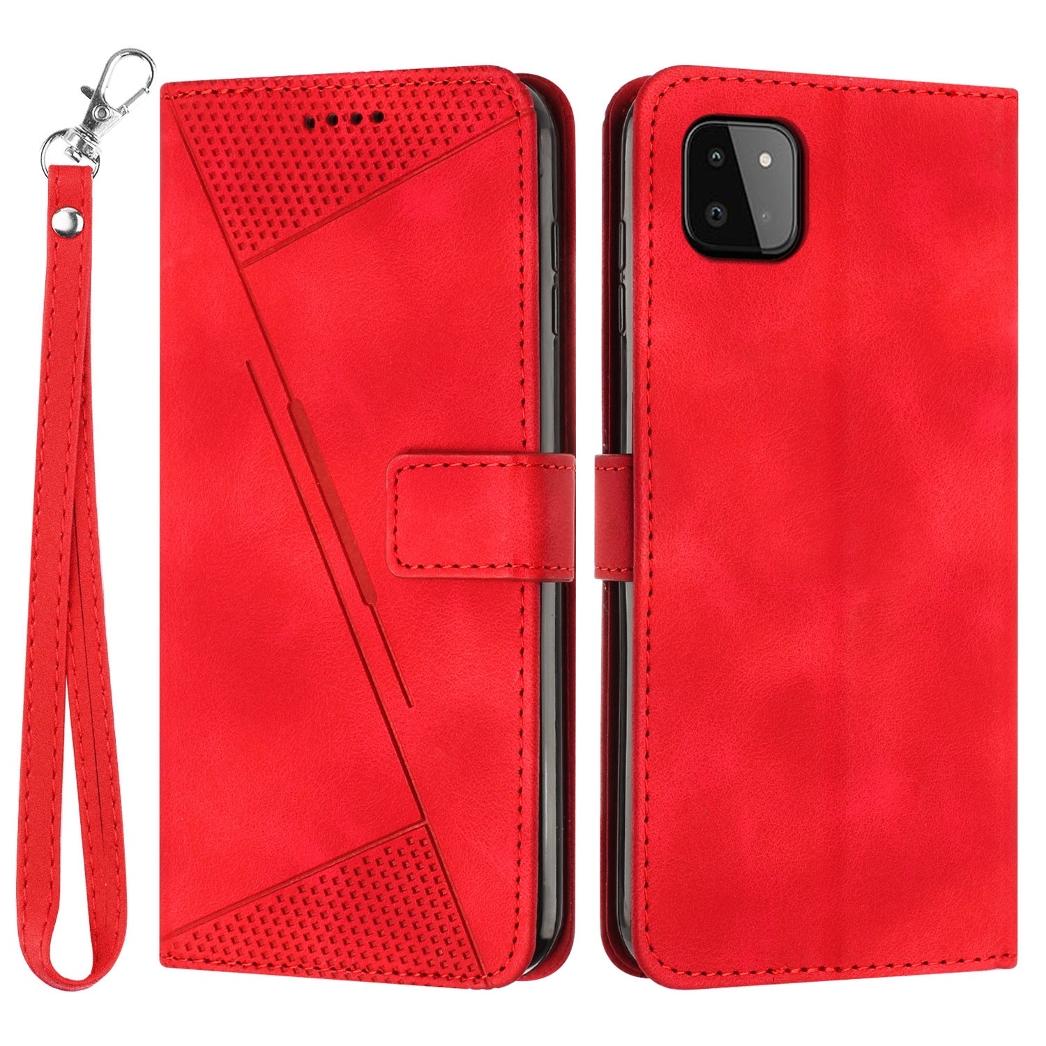 Anti-drop Phone Case for Samsung Galaxy A22 5G (EU Version) Triangle Imprint Leather Stand Wallet Cover with Strap Anti-drop Phone Case for Samsung Galaxy A22 5G (EU Version) Triangle Imprint Leather Stand Wallet Cover with Strap